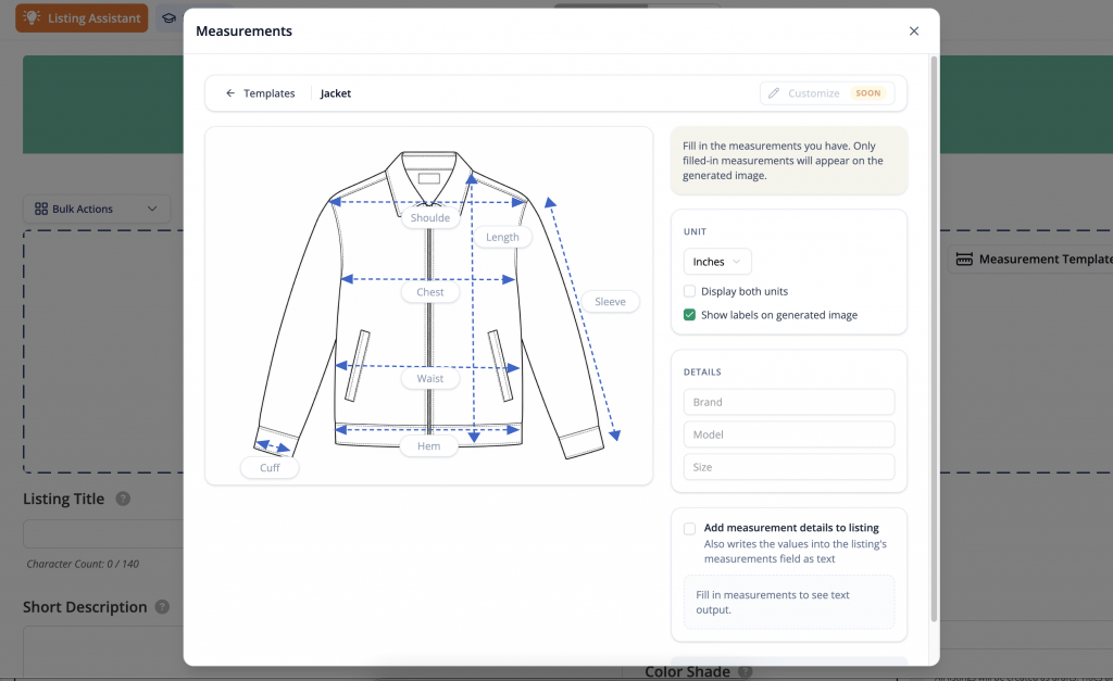 screenshot from list perfectly measurement template builder.